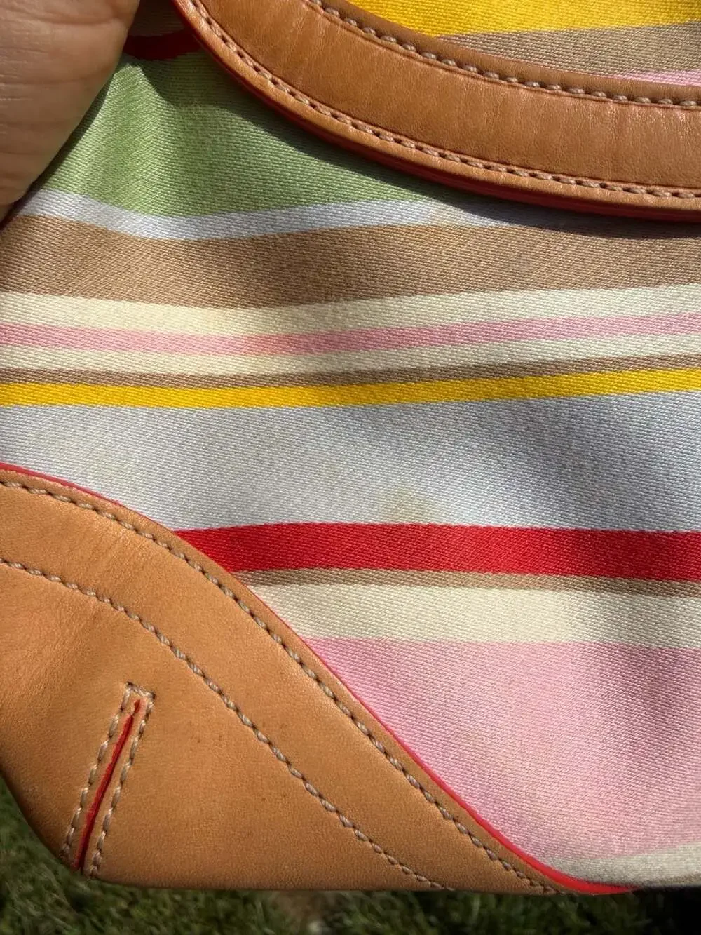 Coach Soho Multi-Stripe Canvas and Leather Satchel with Daisy Charm